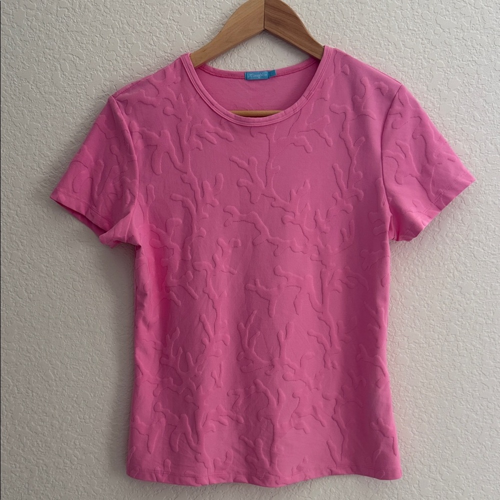 J Mclaughlin Signature Stretch Pink Embossed T-Shirt Size L - Picture 4 of 12
